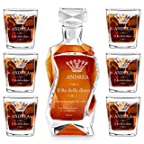 Juego de decantador de whisky de vidrio Maverton - 700ml - Grabado personalizado - Jarra con 6 vasos - Idea de regalo de cumpleaños - Para hombres - Royal Crown