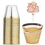 Vasos elegantes de plástico con círculo plateado de 270 ml, perfectos para fiestas, recepciones de bodas, paquete de 25 (9 onzas, 270 ml, dorado)