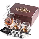 Amerigo Deluxe Whisky Stones Set de regalo de 2 vasos de whisky y decantador de whisky - Regalos para él - Juego de 8 cubitos de hielo de granito reutilizables - Ideas de regalo - Juego de piedras de whisky + EBOOK
