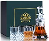 KANARS Botellas y vasos de whisky, decantador de whisky de cristal, botella de 550 ml con 4 vasos de 300 ml, juego de 5 piezas, hermoso regalo