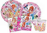 Hello-Kit Party Table Winx Tynix people (112 piezas Ø23cm, platos Ø20cm, 24 vasos, 40 servilletas), Multicolor, Y4957