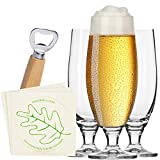 BeEco Vasos de Cerveza Lager 3 uds | Elegantes y Prácticos Vasos de Cerveza 490ml | Producto Original y Ecológico | Gran regalo para un hombre | El set incluye un abrebotellas + posavasos de papel