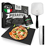 Fun Pizza [EL ORIGINAL] - Piedra para pizza para horno y parrilla de gas [juego de 3] - Con deslizador para pizza y cortador de pizza - Piedra para pizza de cordierita - Incl. Libro de recetas digital