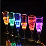 Copas de champán de plástico Gogh con luces LED, paquete de 6 copas de vino iluminadas, copa de plástico activada con líquido LED para fiesta