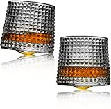 Minkabo Juego de 2 vasos de whisky giratorios de descompresión - vasos de whisky de moda antigua, vasos de bar - vasos de whisky - vasos de whisky a cuadros (140ml)
