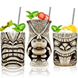 Juego de 3 copas de cóctel Tiki de cerámica, taza Tiki exótica, decoraciones profesionales de barra Tiki para artículos de bar de fiesta hawaiana (3 uds)