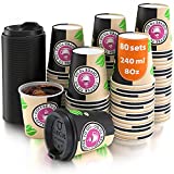 80 tazas de café de papel, taza con tapa de 8 onzas para café, té, bebidas frías y calientes