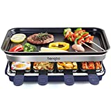 Parrilla eléctrica Raclette para 8 personas, parrilla para barbacoa con superficie antiadherente para asar, 8 mini sartenes, calor ajustable, 1500W