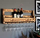 Botellero de madera para pared - con portavasos - flameado - listo para montar - repisa para botellas y copas