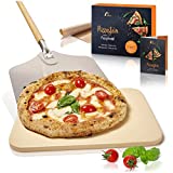 Amazy Piedra refractaria para hornear pizza, incl.  Pala de aluminio, papel de hornear reutilizable y recetario - piedra para pizza con sabor italiano (38x30x1,5cm)