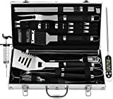 grilljoy Ensemble Barbacoa, 24 piezas de accesorios de barbacoa de acero inoxidable con estuche resistente al calor, juego completo de herramientas para barbacoa al aire libre de primera calidad