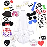 HautStore Despedida de Soltera Decoración Novia, 5 Piezas Kit Despedida de Soltera Novia Velo Novia Boda Rosa vasos para Despedida de Soltera Noche Contiene 28 Divertidos Bigotes vasos