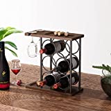 Gimars Portabotellas de Vino y Copas Botellero Mesa de Madera para 6 Botellas y 2 Copas con Jarrón, Estante PortaBotellas de Vino Estilo Vintage Copas de Champán