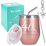 Regalos de cumpleaños para mujeres, copa de vino con palabras divertidas |  Not a Day Over Fabulous, copas de vino aisladas sin tallo de 12 oz con (40th Rose Gold)