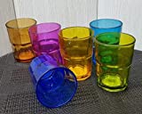 Juego de 6 vasos de colores, vasos de cristal multicolor de 365 ml de altura, aptos para lavavajillas