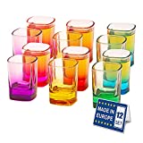 • The Buybox - Juego de 12 vasos de chupito de colores de 5,5 cm con base pesada y mini vasos de chupito de colores, vasos de tequila, vasos de licor para whisky, tequila, vodka y licores.