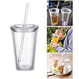 Vasos de plástico de viaje con pajita, reutilizables, 500 ml