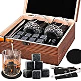 Juego de regalo de piedras y vasos de whisky MEEQIAO: 8 piedras refrescantes y 2 vasos de barra, 1 pinzas de piedra escocesa, 2 posavasos, reutilizable para hombres y mujeres