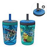Zak Designs Kelso - Juego de vasos de 455 g (Toy Story 4 - Woody & Buzz 2 piezas), tapa de rosca a prueba de BPA con plástico duradero y pajita de silicona, ideal para niños