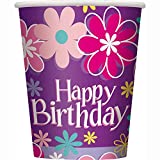 Unique Party Birthday Blossom - Vasos de papel para cumpleaños, 265 ml, paquete de 8, estampado de flores,