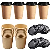 liuer 50PCS Vasos de café de papel con tapa Vasos de agua desechables Vasos de papel para hacer café, té, bebidas calientes (8OZ)