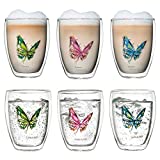 Creano Juego de 6 vasos aislantes 'Colourfly', vasos de té de vidrio doble, Latte Macchiato, taza térmica |  250ml en una exclusiva caja de regalo