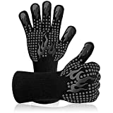 Guantes para Horno, Guantes para Barbacoa Resistencia al Calor Hasta 800 °C, Accesorios para Barbacoa Ignífugos para Parrilla, Chimenea, Hornear, Cocina (1 Par - Negro)