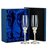 Sziqiqi Copas de champán esmaltadas para boda, copa de champán, copas de boda, juego de 2 copas de champán para compromiso, despedida de soltera, recepción de boda, aniversario, cumpleaños