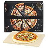 Navaris Hearthstone para Pizza XL y Libro de Recetas - Hornear en el Horno Pan Pizzas Focaccia - Sartén Rectangular 38x30cm Cordierita - Cocción 800°
