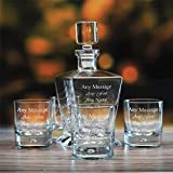 Juego de 4 vasos de whisky de 326ml con grabado personalizado y decantador cónico cuadrado de 750ml