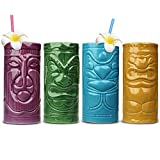 MostroMania Vasos Tiki de Cerámica de Colores, Copas Hawaianas para Fiestas y Cócteles, Accesorios para el Hogar