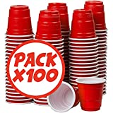 Pack de 100 vasos rojas oficiales originales | vasos rojos americanos 4cl | pong de cerveza | Tomas de primera calidad | Vasos de plástico reutilizables | lavable | OriginalCup®