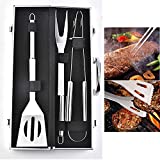 Accesorios para barbacoa - Juego de 3 herramientas para barbacoa de acero inoxidable con estuche de almacenamiento de lujo - Juego de regalo de cumpleaños ideal para papá, amantes de la comida, entusiastas de la barbacoa, cocineros, me gusta