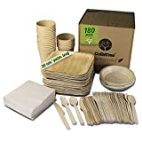 Vajilla desechable de hoja de palma de 180 piezas para 25 comensales.  Platos Biodegradables Hoja de Palma Incluye 30 platos, 25 tenedores, 25 cuchillos, 25 cucharas, 25 vasos y 50 servilletas.