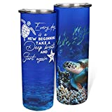Lukdofur Turtle Every Day Is A New Beginning Tumbler Taza de viaje de acero inoxidable, aislada, para el hogar, la oficina, la escuela, con tapa y pajita, regalo blanco, 600 ml