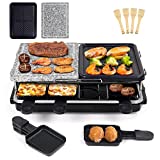 Raclette para 8 Personas, Parrilla con Placas Metálicas y Piedra Natural Parrilla 2 en 1, Termostato Regulable - 1300W Negro