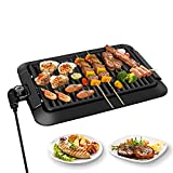 Barbacoa eléctrica Gotoll, parrilla portátil sin humo, parrilla eléctrica de mesa para barbacoa con termostato ajustable para barbacoa en casa y balcón, bandeja de grasa, 1250 W, color negro