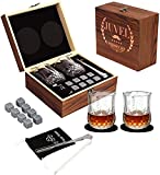 Juego de regalo de vasos de whisky, exquisita caja de madera con 8 piedras de whisky, 2 vasos de whisky, 2 posavasos, 1 caja de madera, 1 pinzas, idea de regalo perfecta para hombres hermano papá