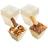 Matana -100 Vasos de Postre con Purpurina Dorada - Vasos de Plástico para Bocadillos - 60ml