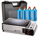 Placa gas portátil 2300 W placa antiadherente Kemper + 4 cartuchos camping gas + maletín de transporte