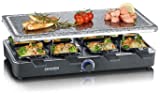 Severin RG 2372, raclette con piedra natural, controlador continuo de temperatura, 8 sartenes antiadherentes, 1300 W, superficie de cocción 46 x 23 cm