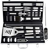 Juego de accesorios para barbacoa Romanticist de 28 piezas, herramientas de parrilla de acero inoxidable en caja de aluminio para barbacoa, hombres, mujeres, papá, bodas, cumpleaños