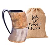 Taza auténtica de Viking del cuerno de Divit de <br /> Agrega Estilo A Su Móvil!  Jarra de cerveza auténtica y medieval con tapa |  Capacidad de 700 ml (24 onzas) |  Taza de cuerno de la mejor calidad (jarl, pulido)