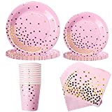 Amycute Dots Impreso Platos y vasos de papel Servilletas, Fiesta de cumpleaños Vajilla Boda Nacimiento Bautismo, Rosa