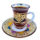 Juego de 12 vasos de té turco de estilo árabe, con prácticas asas y 6 hermosos platillos