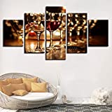 5 piezas HD arte moderno paisaje marino estirado y enmarcado cocina copas de vino lienzo impresión Art Deco dormitorio sala de estar