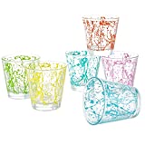 MONTEMAGGI Juego de 6 vasos de agua Decorado Coloreado Impreso Vidrio abstracto MADE IN ITALY Capacidad 25 Cl.