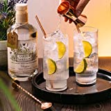 Highball - Juego de copas de ginebra con accesorios de oro rosa con cristales ondulados, 2 copas de ginebra, copas de cóctel y agua, cuchara de bar, medidor de alcohol. Regalo para ginebra