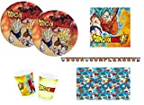 Little Flight Dragon Ball Z Goku y Vegeta Kit Decoración de Mesa Fiesta Temática para 8 Niños (8 Platos, 8 Vasos, 20 SERVILLETAS, 1 MANTEL, 1 Festón)