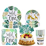 Amycute Wild One decoración de 1er cumpleaños, Wild One Platos, vasos, servilletas, pancartas para decoraciones de primer cumpleaños del bebé